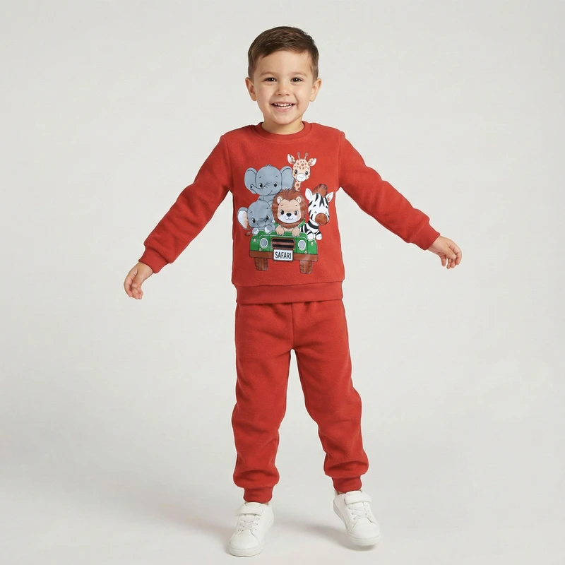 ست سویشرت و شلوار راحتی پسرانه مدل دورس طرح حیوانات 202667 