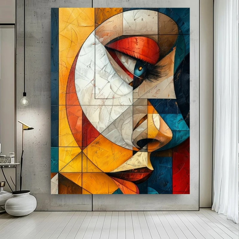 تابلو بوم طرح مخمل نقاشی انتزاعی مدل نیم رخ کد FP106252