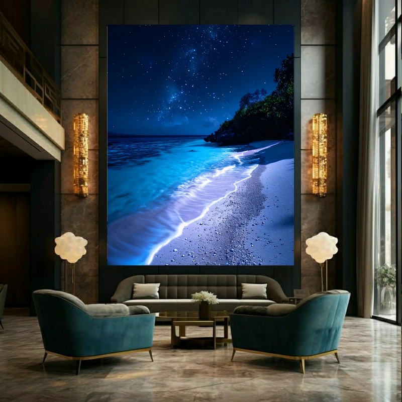 تابلو بوم طرح ساحل درخشان شب مدل جنگلی کد BK23489