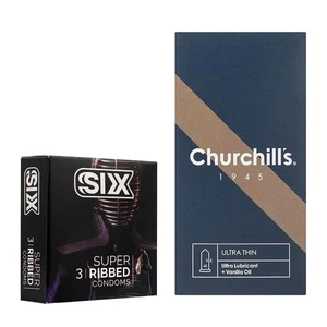 کاندوم چرچیلز مدل Ultra Thin بسته 12 عددی به همراه کاندوم سیکس مدل شیاردار بسته 3 عددی