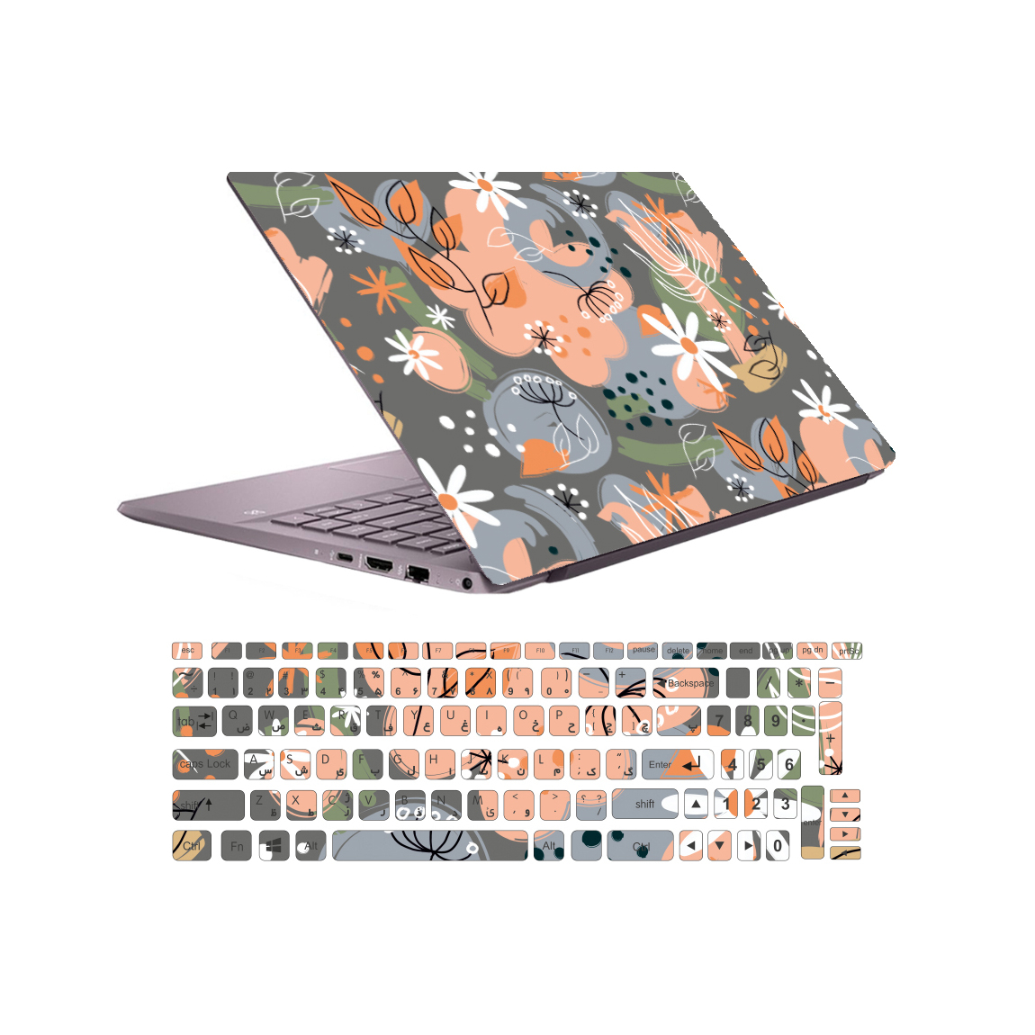 راهنمای خرید اینترنتی استیکر لپ تاپ مدل flower 514 مناسب برای لپ تاپ ۱۵.۶ اینچی به همراه برچسب حروف فارسی کیبورد