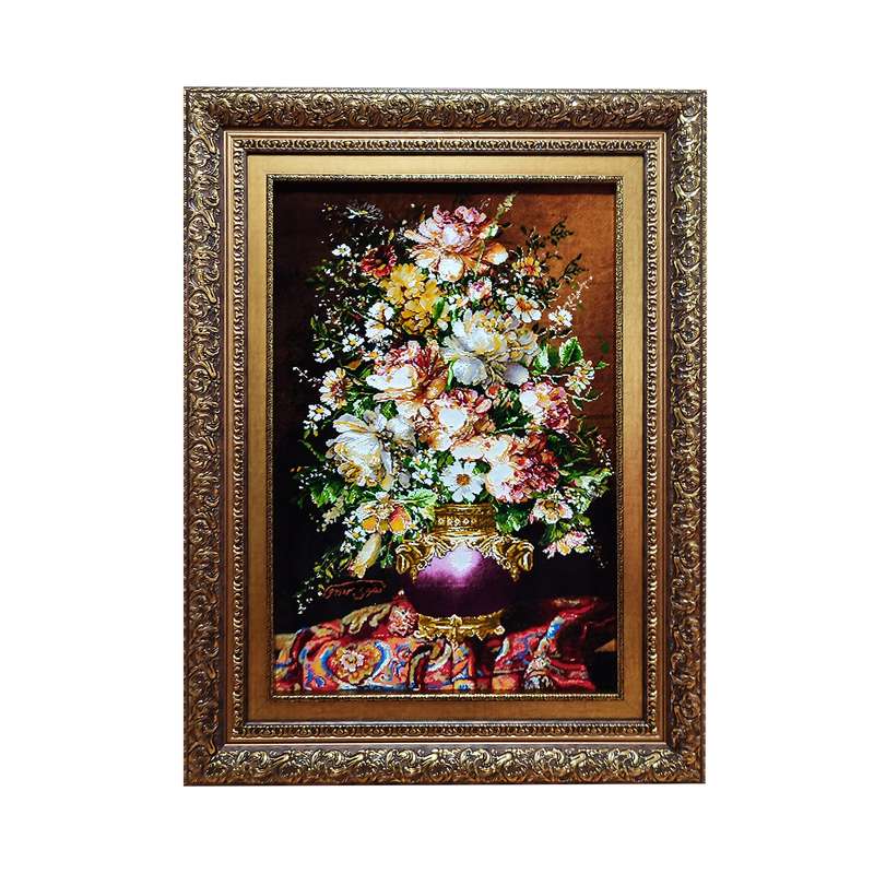 تابلو فرش دستباف طرح گل و گلدان مدل rt