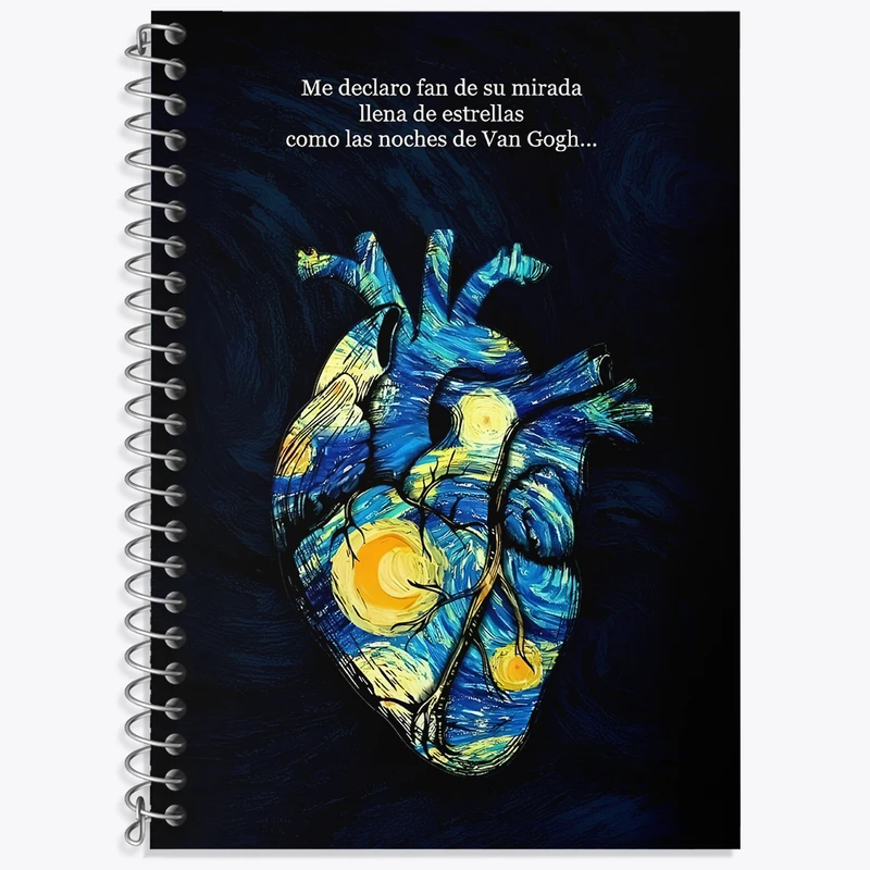 دفتر زبان 50 برگ خندالو مدل دو خط طرح قلب ونسان ونگوگ کد N4177