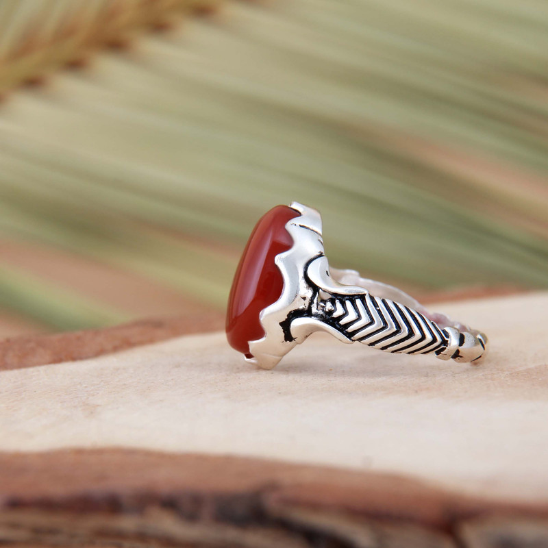 انگشتر نقره مردانه بازرگانی میلادی مدل رکاب سیلندری عقیق کد AM_4319