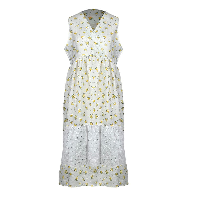 ست پیراهن و شومیز زنانه مدل گل گلی چین دار گره ای کد AK1108 رنگ زرد