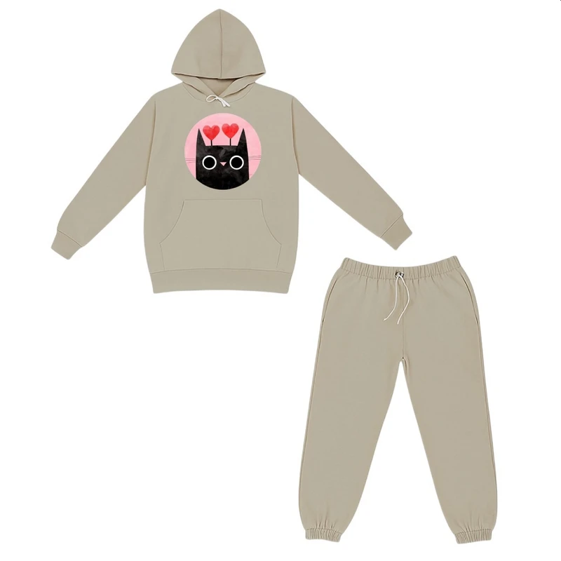 ست هودی و شلوار راحتی بچگانه مدل گربه کد p8 