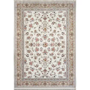 فرش ماشینی 1200 شانه زمینه سفید حاشیه صدفی مدل بهشت