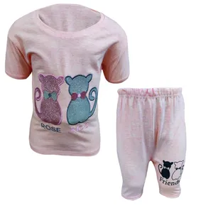 ست تی شرت و شلوارک دخترانه مدل دو گربه کد 35