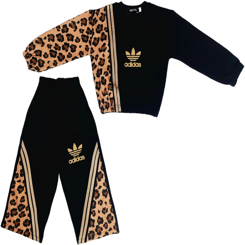 ست سویشرت و شلوار راحتی دخترانه مدل ترکیبی پلنگی