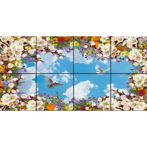 تایل سقفی آسمان مجازی طرح گل های رنگارنگ کد 0700 سایز 60x60 سانتی متر مجموعه 8 عددی