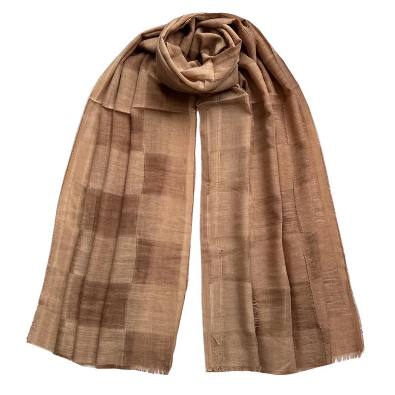 شال زنانه مدل نخی لینن ساده چهارخانه پتینه دور ریش ریشی کد 4