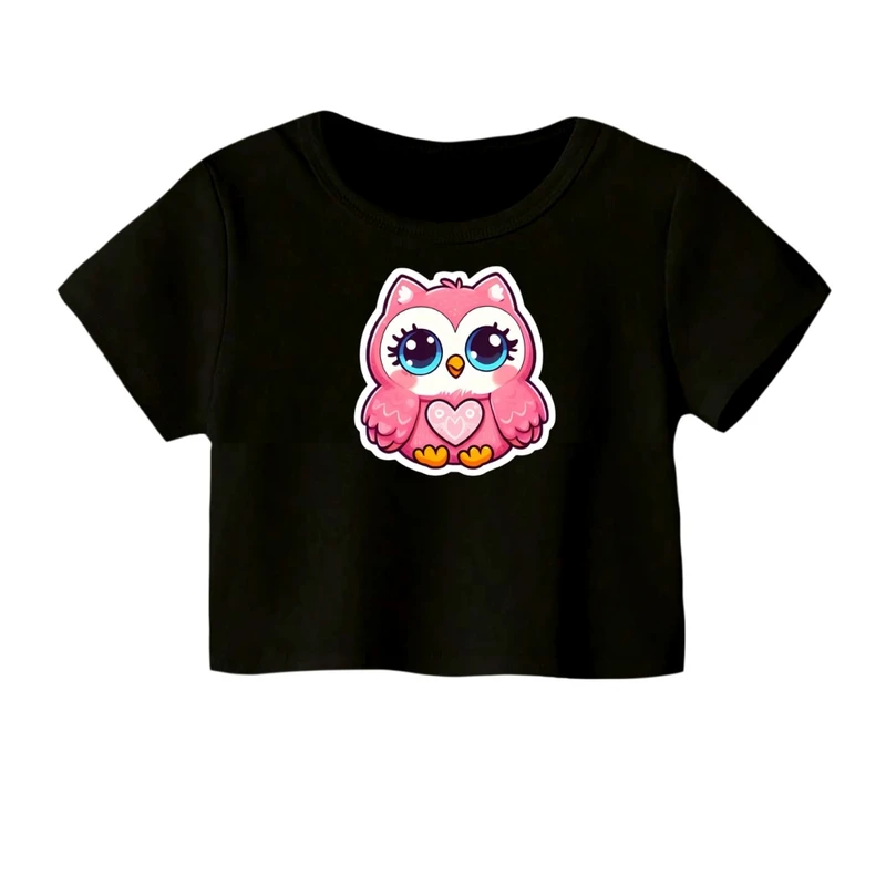 کراپ‌ تی‌شرت آستین کوتاه زنانه مدل جغد کد 02