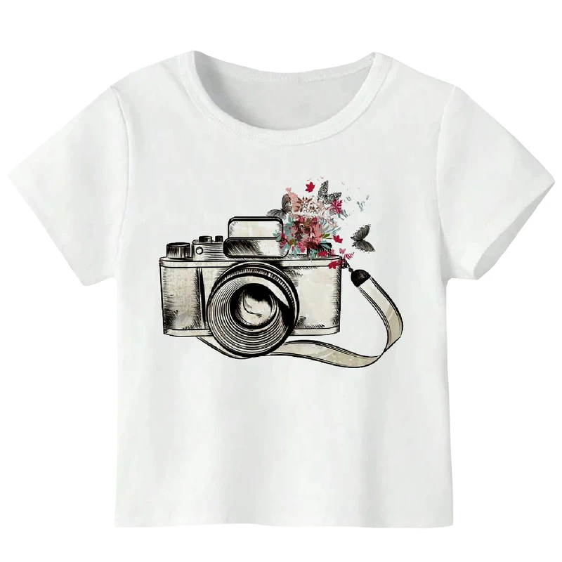 تی شرت آستین کوتاه دخترانه مدل دوربین عکاسی کد WS66