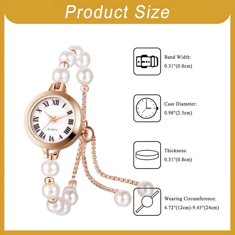 ساعت مچی عقربه‌ای کوارتز زنانه مدل لوکس بند دستبندی مرواریدی قفل کرواتی کد 1