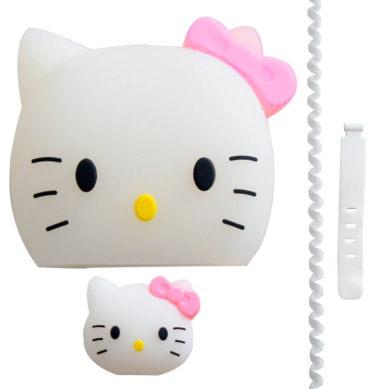 محافظ کابل طرح فانتزی کیتی مدل Hello Kitty-Cover به همراه محافظ شارژر دیواری مجموعه 4 عددی