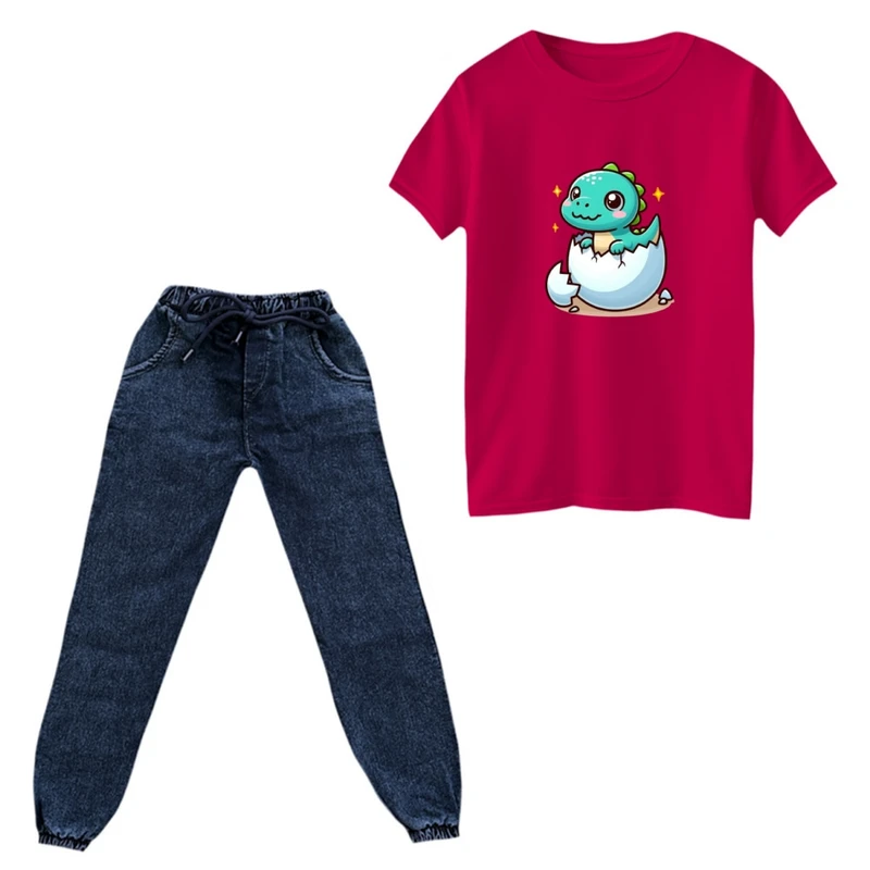 ست تی‌شرت و شلوار پسرانه مدل دایناسور کد 05