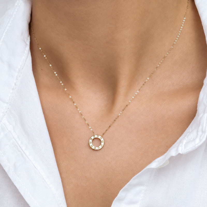 گردنبند طلا 18 عیار زنانه با زنجیر مینیمال ماوی گالری مدل دایره لاو مینیمال