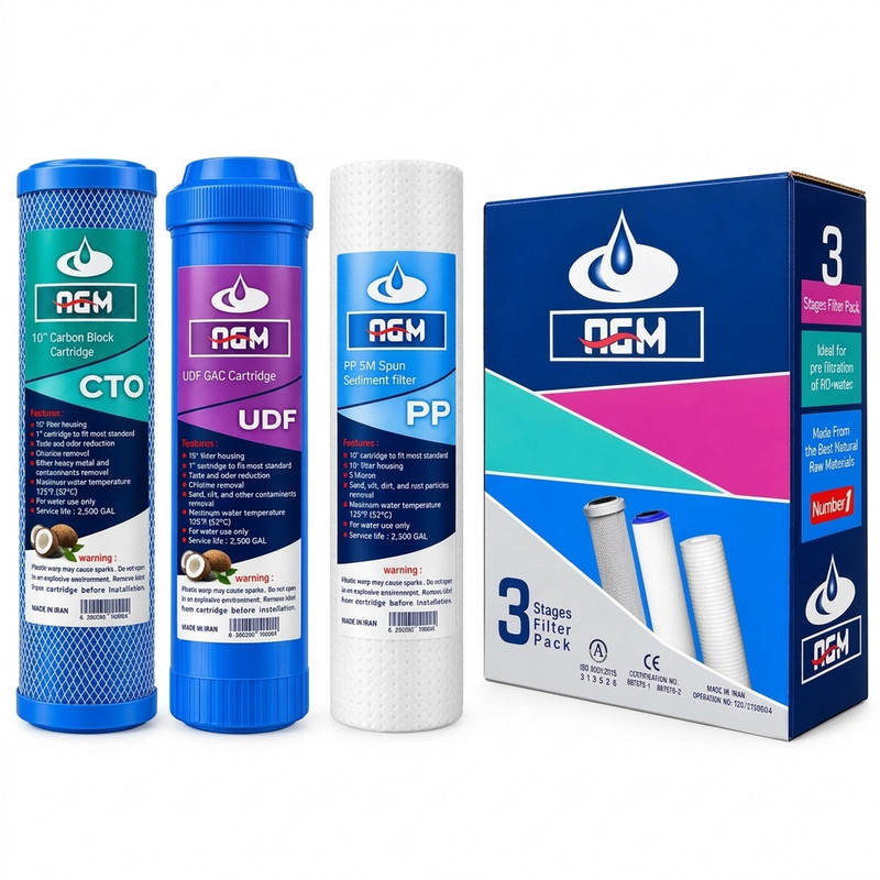 فیلتر دستگاه تصفیه کننده آب ای جی ام مدل پیش تصفیه مناسب دستگاه تصفیه آب  مجموعه 3 عددی