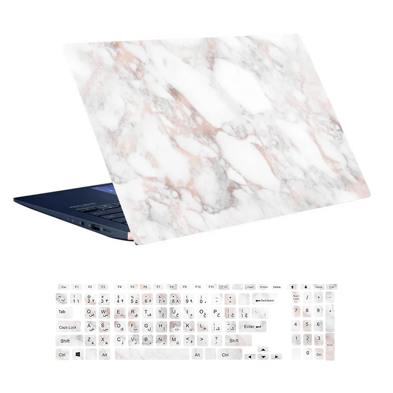 استیکر لپ تاپ توییجین و موییجین طرح Marble کد 40 مناسب برای لپ تاپ 15.6 اینچ به همراه برچسب حروف فارسی کیبورد 