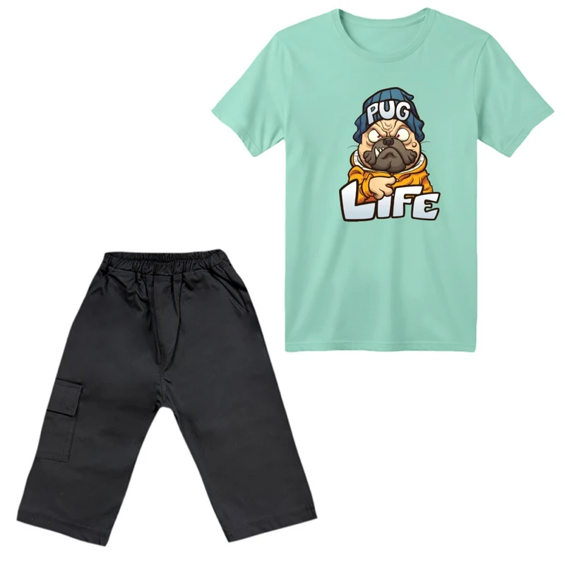 ست تی‌شرت آستین کوتاه و شلوارک پسرانه مدل سگ کد ۴