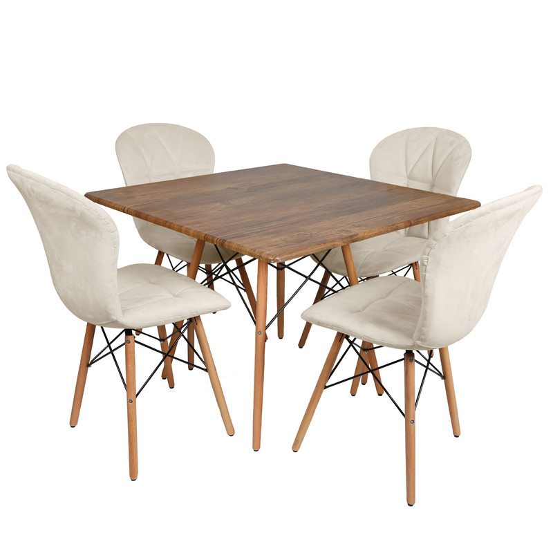 میز و صندلی ناهارخوری چهار نفره مدل ماهلین لمسه ای پایه ایفلی MCH