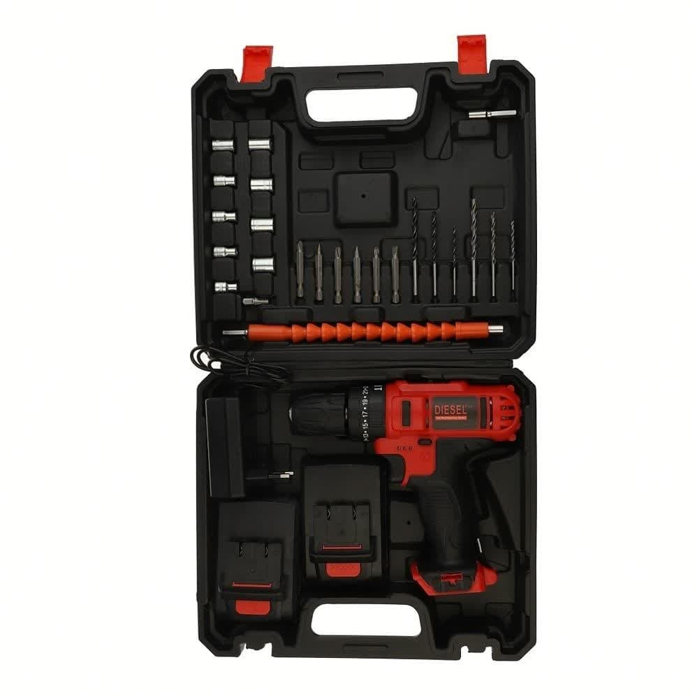 مجموعه 26 عددی دریل پیچ گوشتی چکشی شارژی دیزل پلاس مدل 24003