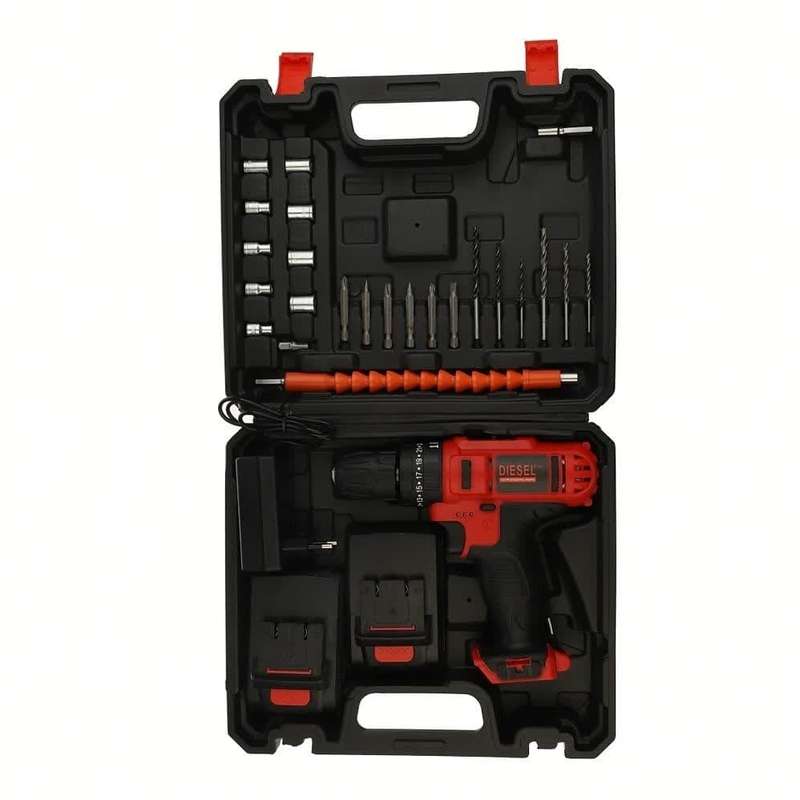 مجموعه 26 عددی دریل پیچ گوشتی چکشی شارژی دیزل پلاس مدل 24003