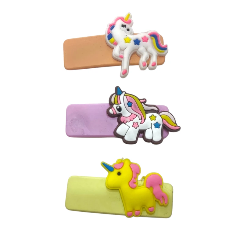 گیره مو دخترانه مدل تق تقی تک شاخ بسته 3 عددی