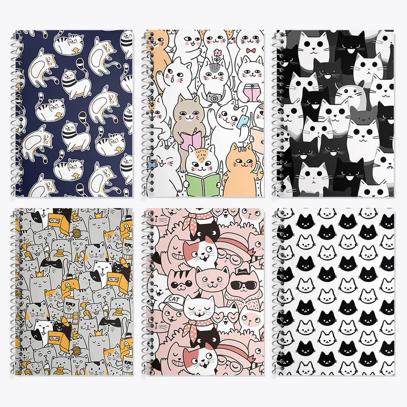 دفتر زبان 50 برگ خندالو مدل دو خط طرح گربه (Cat) کد 115 مجموعه 6 عددی