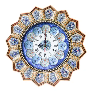 ساعت دیواری خاتم کاری مدل خورشیدی طرح گل و مرغ برجسته کد bl41d23-n1