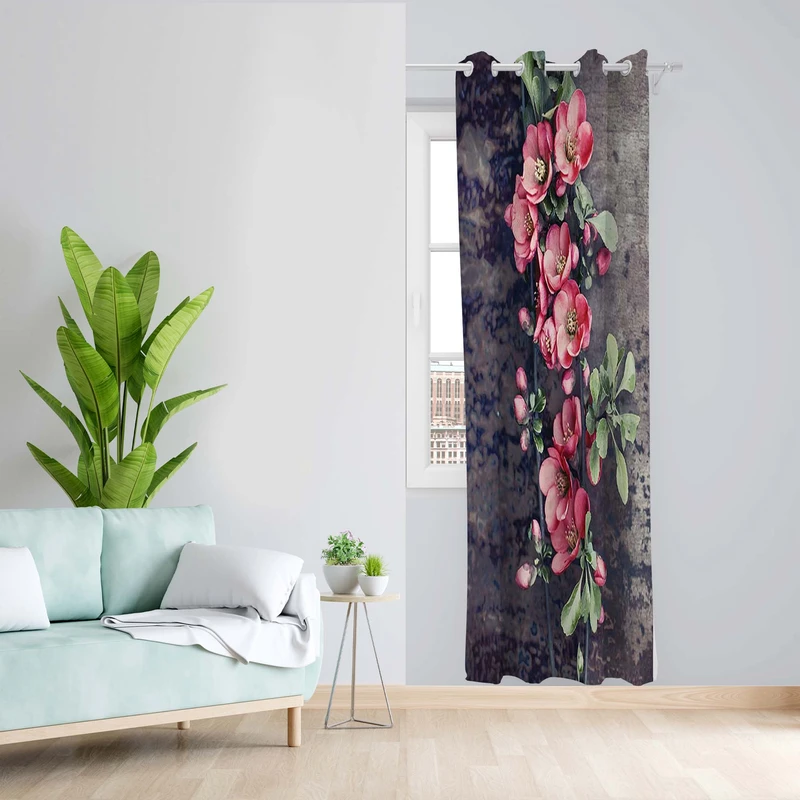 پرده طرح گل شقایق مدل مخمل پانچی کد 1440 z سایز 140x200 سانتی متر