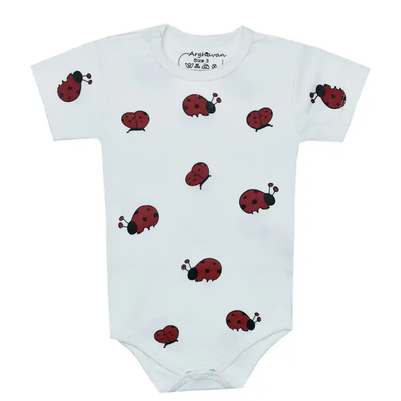 بادی آستین کوتاه نوزادی مدل ارغوان کفشدوزک