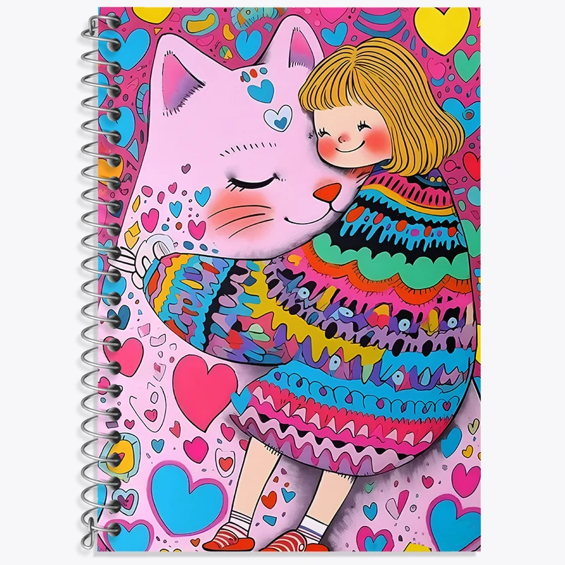 دفتر زبان 50 برگ خندالو مدل دو خط طرح دختر و گربه ی بامزه کد N5798