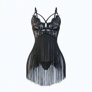 لباس خواب زنانه مدل گیپور و ریش ریشی کد 4209