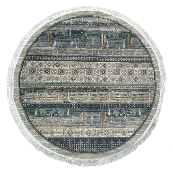 فرش ماشینی 700 شانه زمینه طوسی حاشیه طوسی مدل بلوچ