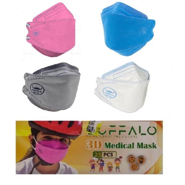 ماسک تنفسی کودک بوفالو مدل 4 لایه 3 بعدی الوان بسته 25 عددی
