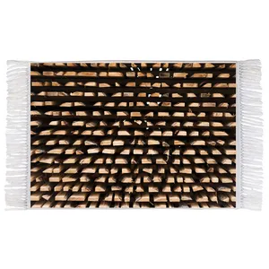 فرش ماشینی دیوارکوب اطلس آبی طرح الوار چوب مدل T1782