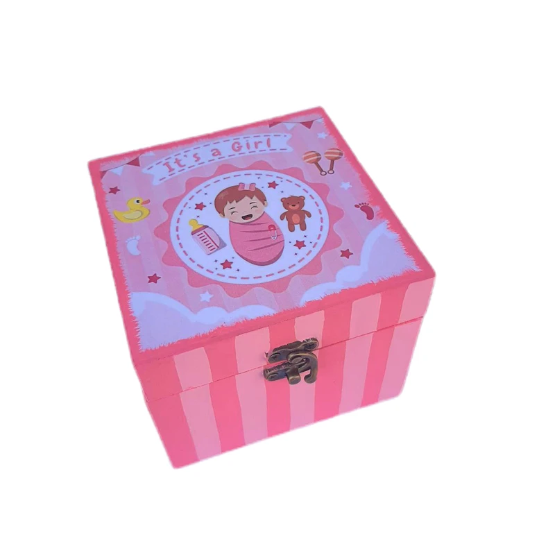 جعبه هدیه چوبی مدل کارتونی طرح نوزاد دختر کد WSB116