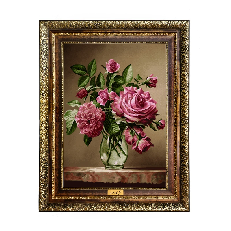 تابلو فرش ماشینی نقش نگار رضوی طرح گل کد 457H