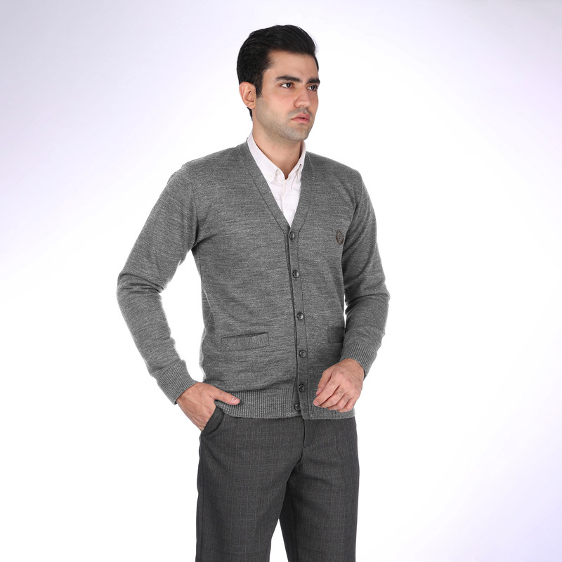 ژاکت مردانه تریکو پاییزان مدل PJ701 ملانژ رنگ طوسی