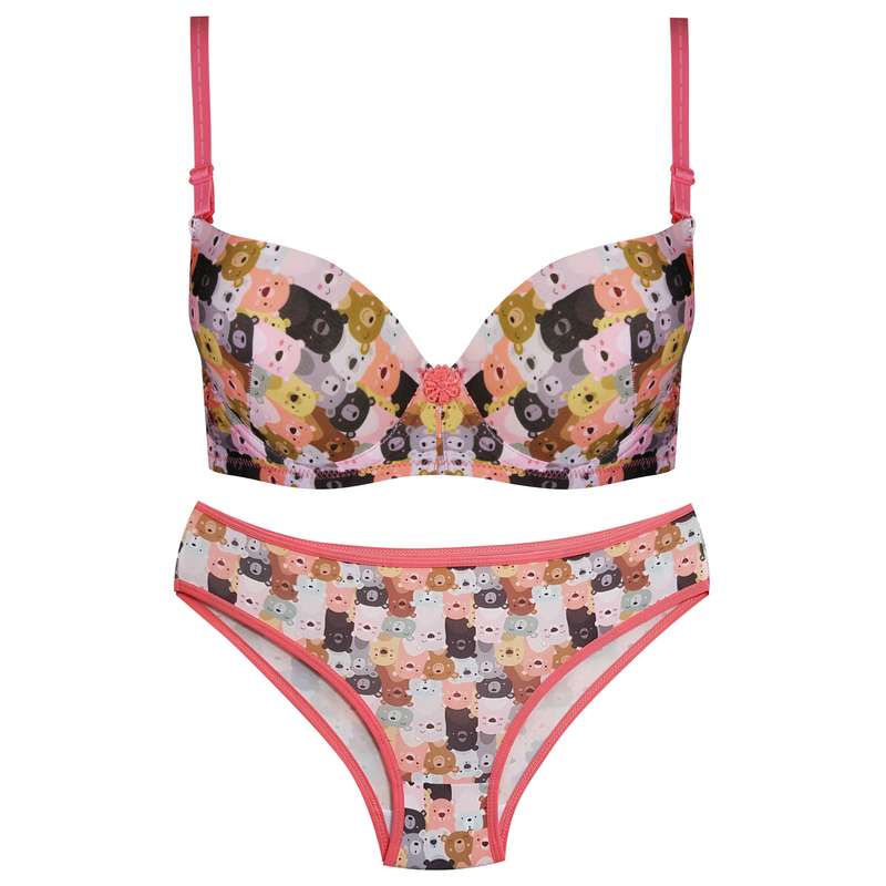 ست شورت و سوتین زنانه لنا مدل فنردار طرح خرس کد 3030-2