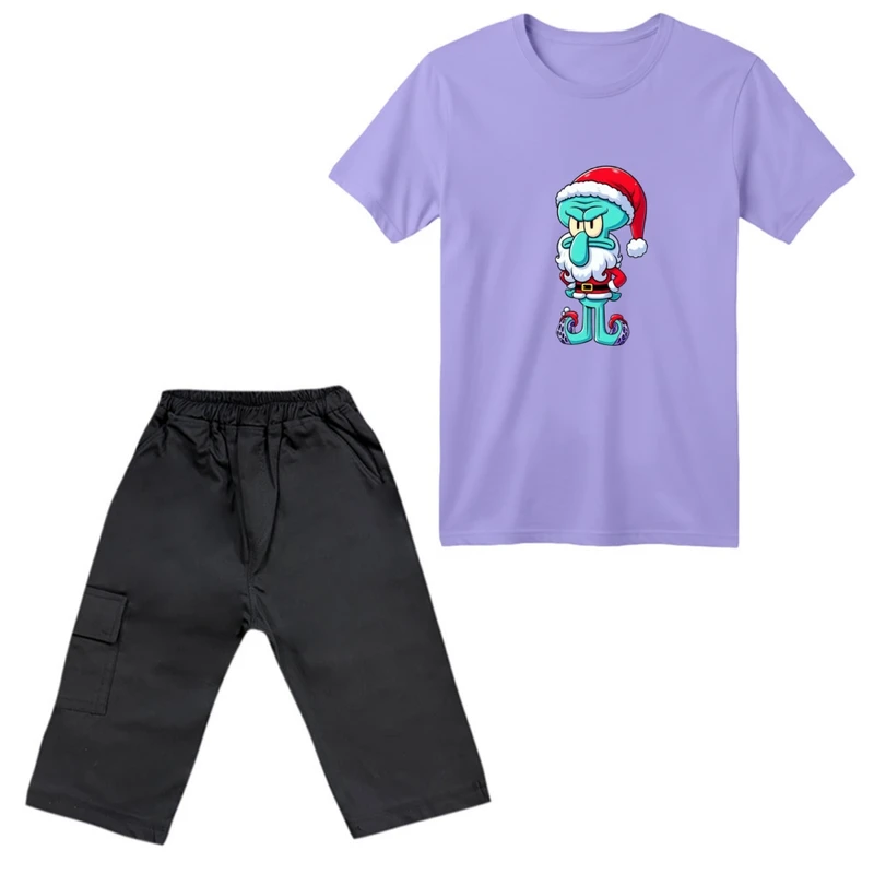 ست تی‌شرت آستین کوتاه و شلوارک پسرانه مدل کریسمسی کد 04