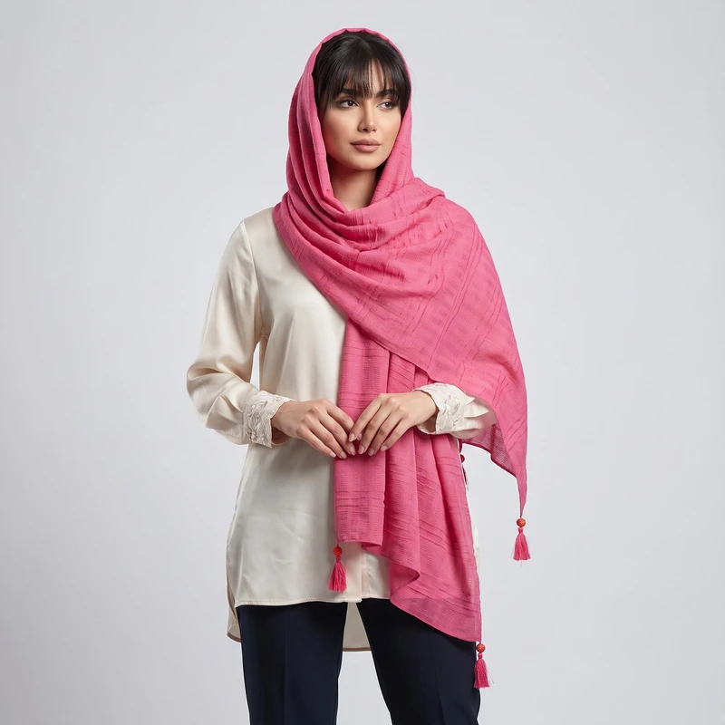 شال زنانه مدل پلیسه منگوله دار کد 07367