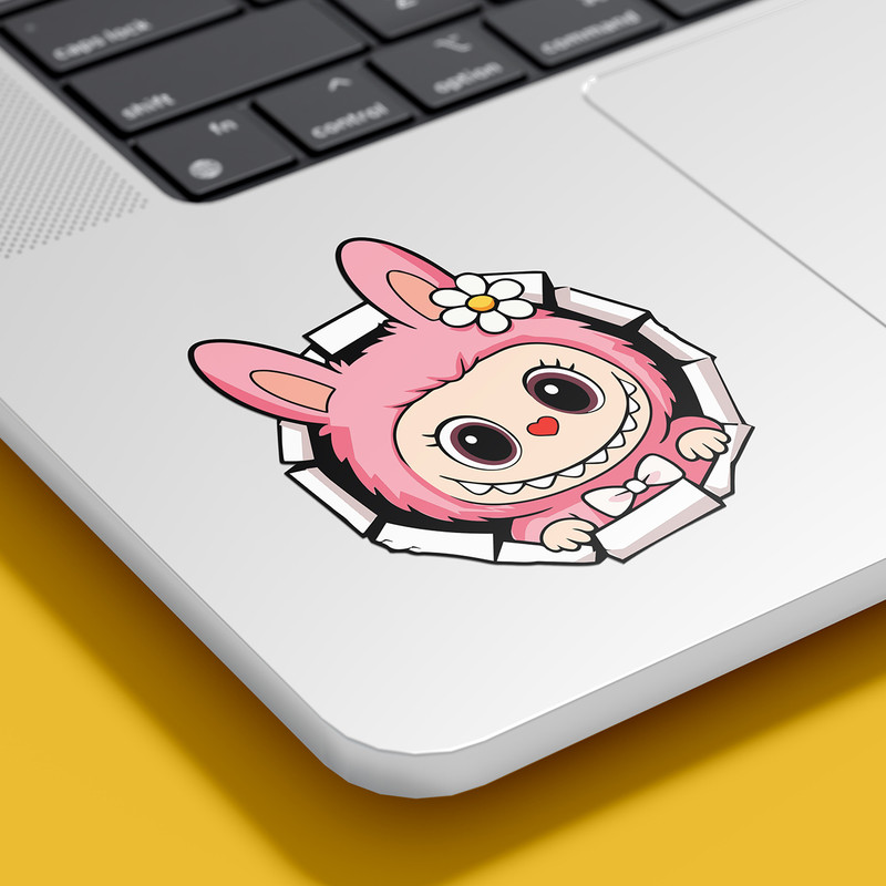 برچسب لپ تاپ پویا مارکت طرح لبوبو صورتی کد 4028