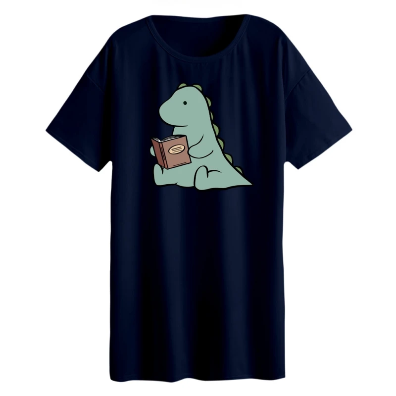 تی شرت لانگ آستین کوتاه زنانه مدل دایناسور و کتاب