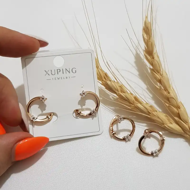 گوشواره زنانه ژوپینگ مدل دایره گل دار نگینی 416