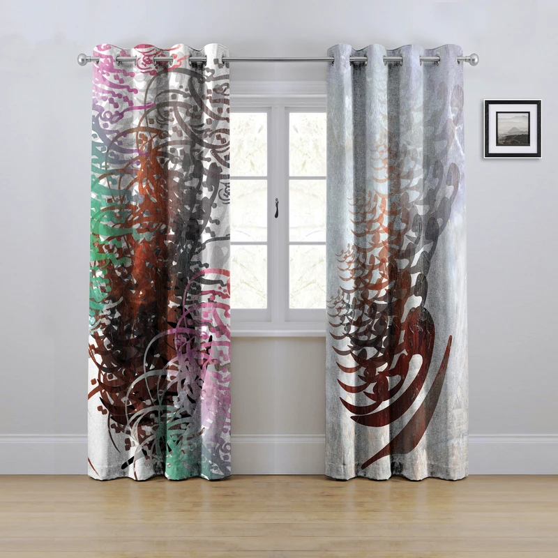 پرده مدل پانچی طرح خط نوشته نستعلیق سایز 280x145 سانتی متر