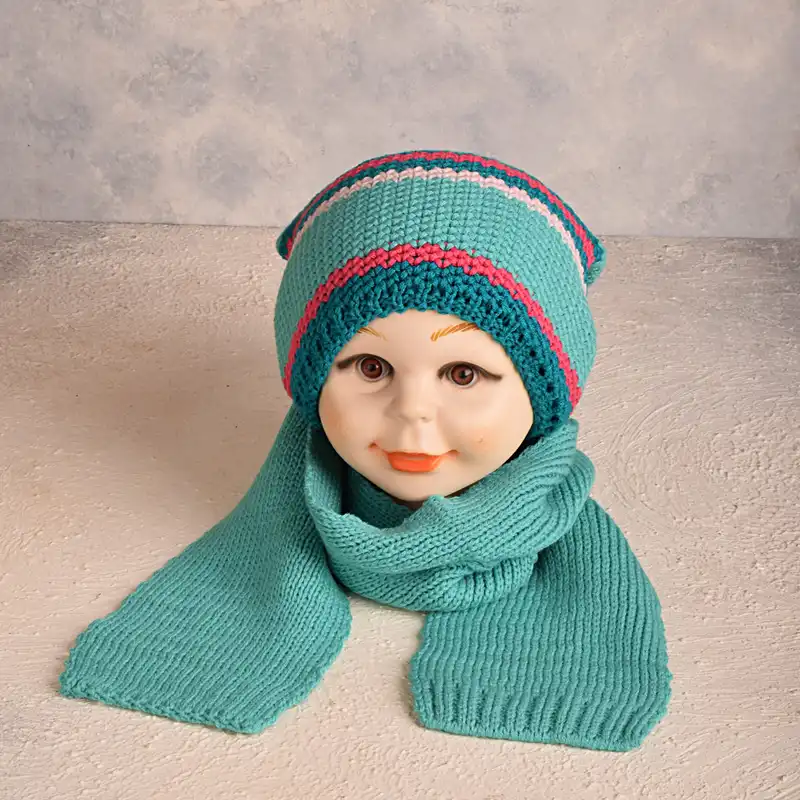 ست کلاه و شال گردن بافتنی بچگانه مدل S-008