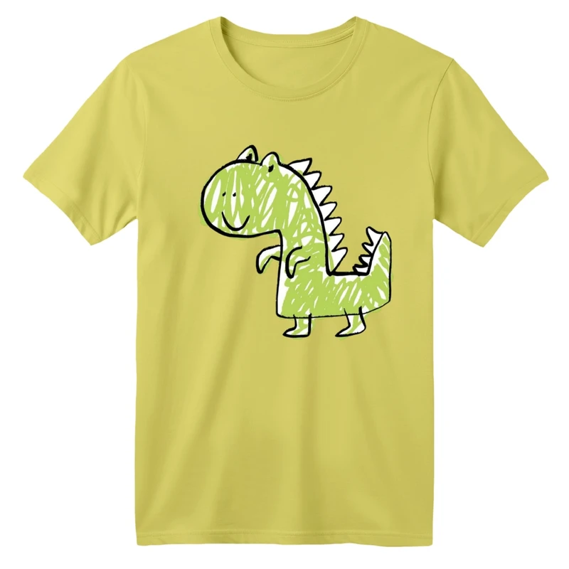 تی شرت آستین کوتاه بچگانه مدل نقاشی دایناسور رنگ زرد لیمویی