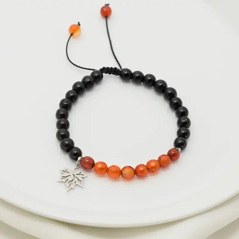 دستبند زنانه دلنار گالری مدل سنگ عقیق و برگ پاییزی S